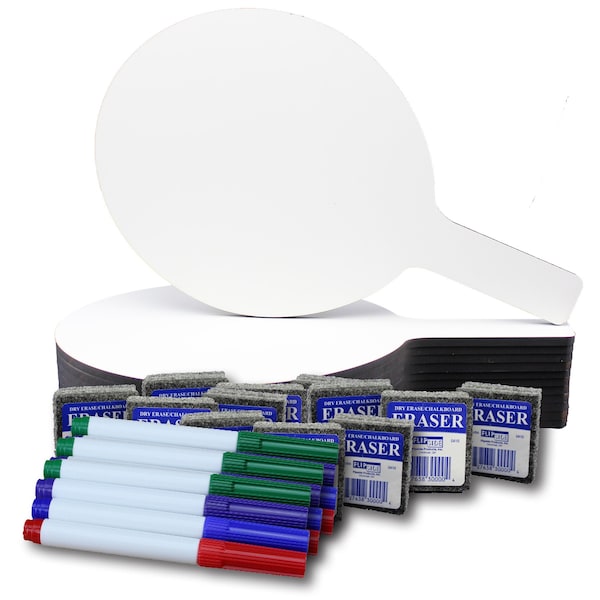 Flipside Oval Dry Erase Answer Paddles with Colored Pens and Student Erasers, 12PK 19232 - main